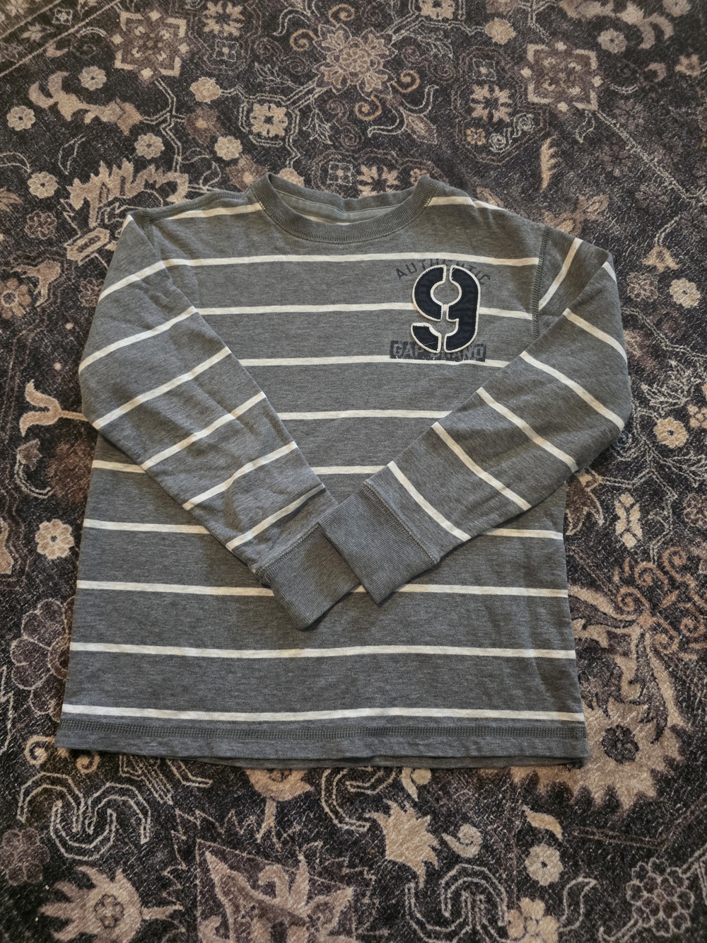 Boys GAP Gray and White Striped Long-Sleeve
